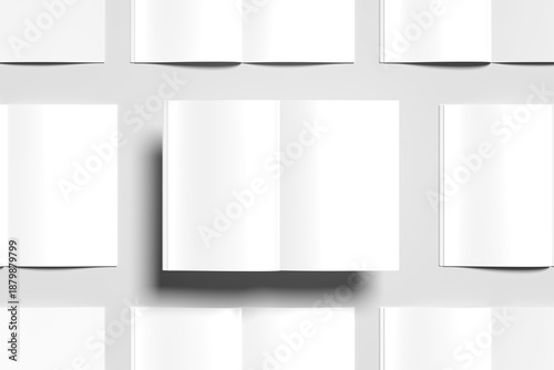 Wallpaper Mural Minimalist Open Book Mockup Pattern with Blank White Pages with floating center side on Light Background top view Torontodigital.ca