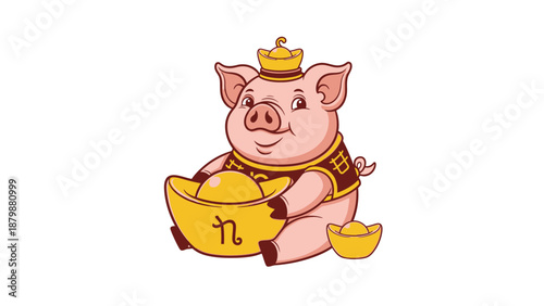Prosperous Pig with Golden Treasure