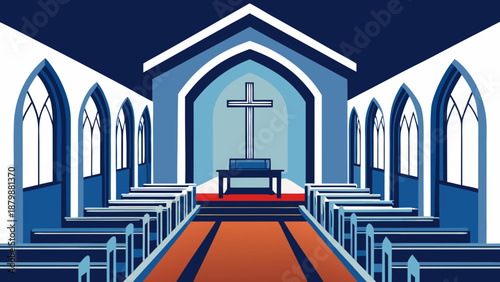 Serene church interior with cross Vector