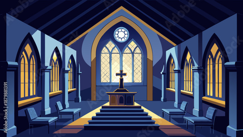 Serene gothic church interior Vector