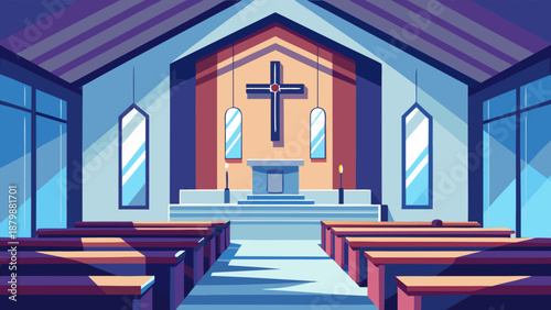 Serene church interior with cross Vector