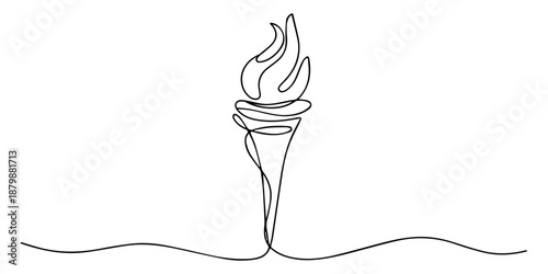 Continuous One Line Drawing Burning Torch Flame Held High. Spirit Hope Victory Competition Light Vector, One line continuous torch. Line art torch, Hand drawn vector art, Olympic torch drawn in one