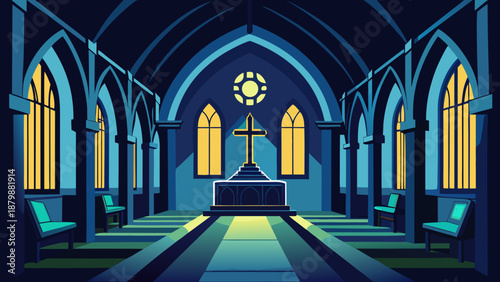 Serene gothic church interior Vector