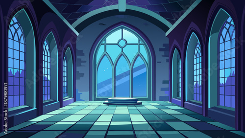 Gothic cathedral interior with stained glass windows Vector