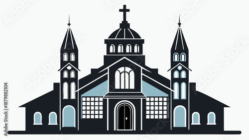 Gothic-style church with twin spires Vector