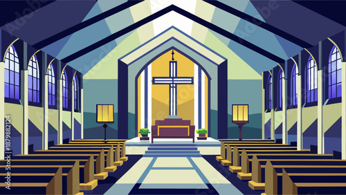 Serene church interior with cross Vector