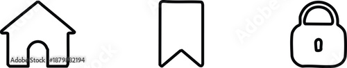 Bookmarks and Security Icons Set Save Lock