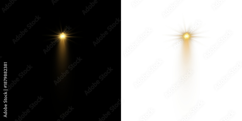 Fototapeta premium Bright spotlights shine down, forming focused light circles. Floodlight beam, illuminated spotlights. Projection studio lights beam. Transparent allows seamless web or poster use.Spotlights.