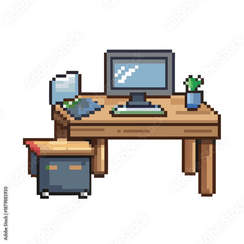 Pixel Art Office Desk Workspace Furniture Game Asset