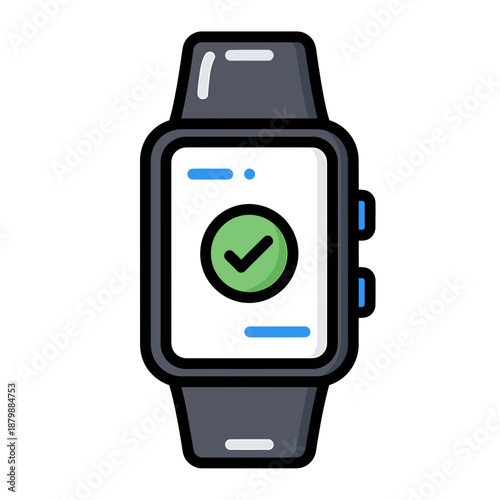 Smartwatch displaying confirmation screen with checkmark icon on digital face