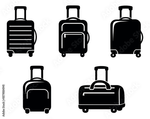 Icon luggage set featuring various rolling suitcases and travel bags for holiday and business trips