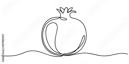 Continuous linear drawing of pomegranate. One line drawing garnet. Pomegranate in one line style. Vector illustration. one line Icon drawing, Continuous linear drawing of pomegranate, One line drawing