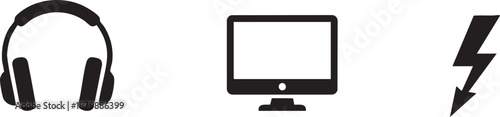 Devices and Headphones Icons Set Tech Audio