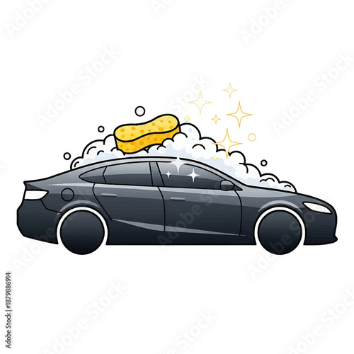 Automated Car Wash Scene with Whisk and Soap Suds Illustration