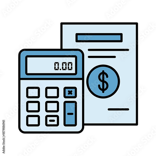 Calculator and document with dollar sign icon illustration
