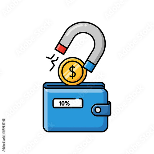 Magnet Attracting Coin into Blue Wallet Illustration