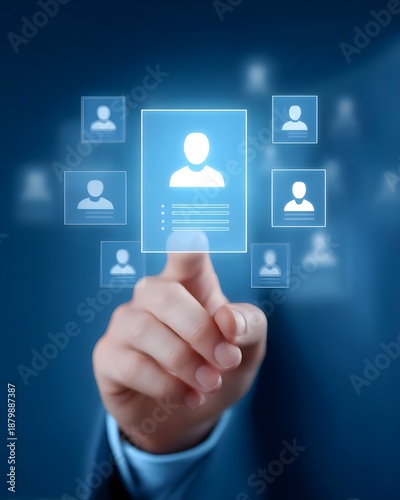 HR manager holding resume during job interview, inspecting document, online data, human resources management, employment choice, feedback checklist, communication, recruiting, client satisfaction