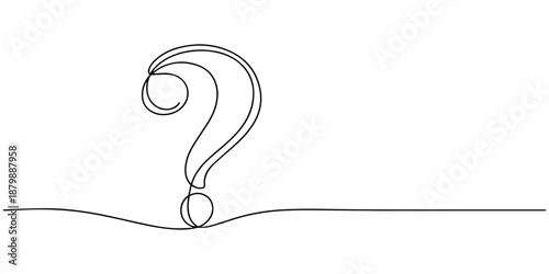 Question mark vector one line drawing illustration, One continuous drawing of a question mark, Question mark continuous one line drawing. Asking sign in simple linear style. Quest, quiz concept.