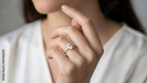 Close-up of a woman's hand showcasing a solitaire diamond engagement ring