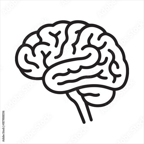 Brain profile view minimal outline icon vector