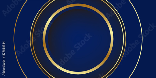 3D blue luxury abstract background overlap layer on dark space with golden circles lines decoration. Modern graphic design element cutout style concept for web banner, flyer, card, or brochure cover