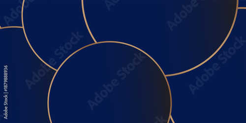 3D blue luxury abstract background overlap layer on dark space with golden circles lines decoration. Modern graphic design element cutout style concept for web banner, flyer, card, or brochure cover