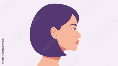 Side Profile of a Woman's Face with Short Purple Hair and Subtle Expression