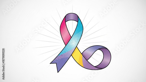 Vibrant rainbow awareness ribbon with sunburst background symbolizing hope and support for a cause