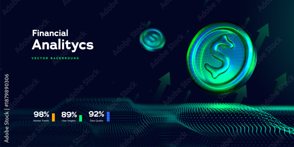 Fototapeta premium Digital Finance Concept With Neon Dollar Sign And Futuristic Analytics Grid. Ideal For Cryptocurrency, Banking, And Investment Themes. Financial Graphics. Vector Illustration.