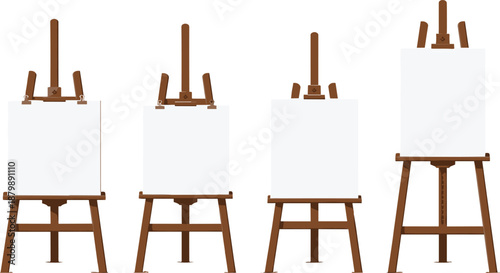 Wooden Artist Easel with Blank Canvas Set, Painting Stand Mockup for Art Studio, Exhibition and Creative Presentation Vector Illustration