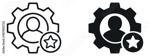 Modern user interface set featuring a gear with a user profile silhouette and a star rating symbol for web and mobile applications