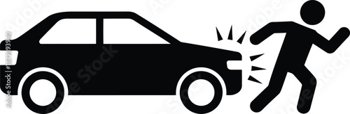 A black silhouette icon depicts a pedestrian being hit by the front of a car