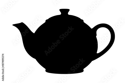 Classic black teapot silhouette icon for kitchenware or tea house branding. Elegant ceramic kettle graphic design isolated on transparent background.