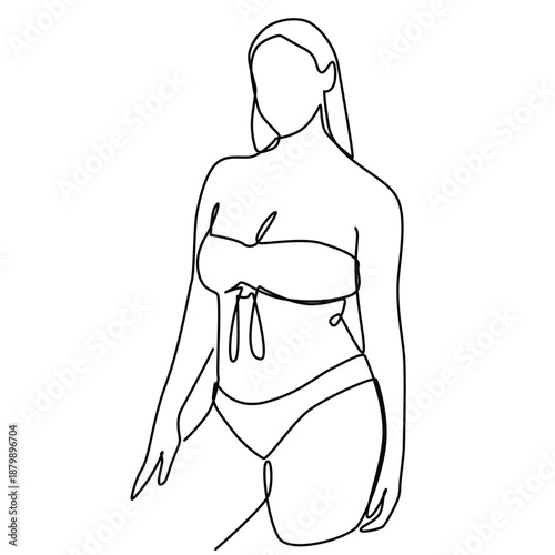 women's plus size swimsuits one line drawing. women's plus size swimsuits single line illustration. women's plus size swimsuits minimalist line art. women's plus size swimsuits vector art.