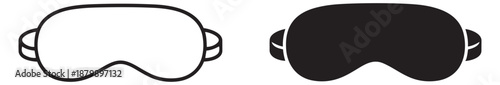Minimalist sleep mask icon set featuring outline and solid glyph versions for relaxation and comfort concepts