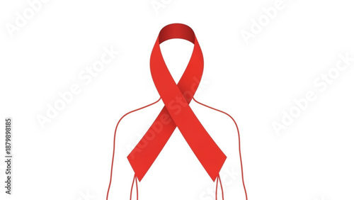 Red ribbon tied around a faceless person's neck and torso symbolizing awareness and support