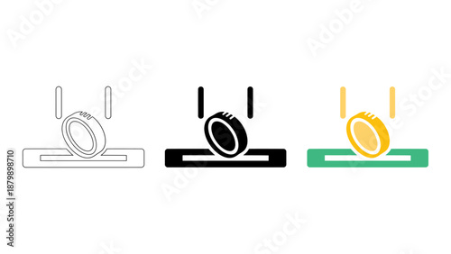 Coin deposit slot icons line, solid, colorful styles for financial transactions.