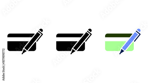 Credit card edit pen icon set solid, line, colourful styles for payment  financial management