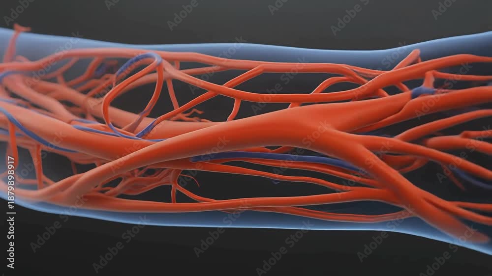 Close-up 3D medical animation of human blood vessels and arteries ...