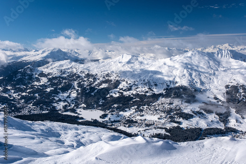 Ski slopes and beautiful winter landscape in Swiss Alps, Ski region Arosa-Lenzerheide
