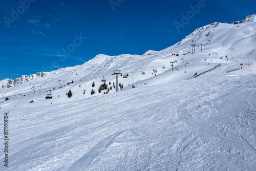 Ski slopes and beautiful winter landscape in Swiss Alps, Ski region Arosa-Lenzerheide