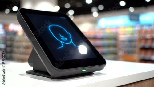 Facial recognition technology on a modern retail point-of-sale system.