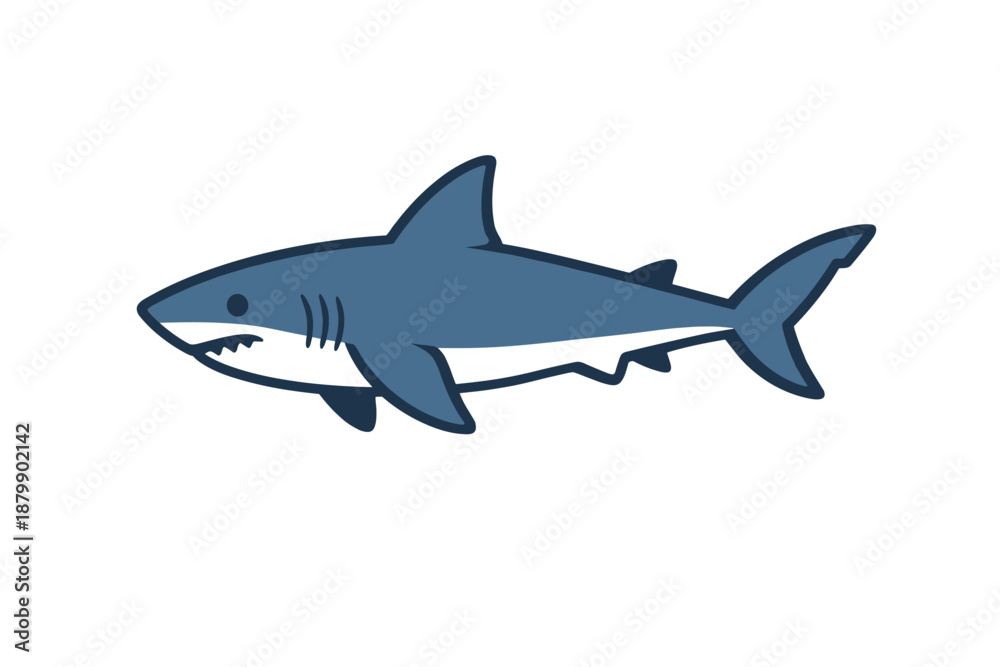 Fototapeta premium Cartoon great white shark illustration with blue and white color scheme