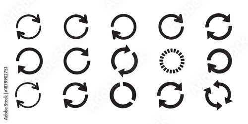 Collection of circular arrow icons representing refresh and rotation actions.