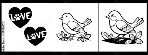 Valentine's day vector illustration of love birds and hearts