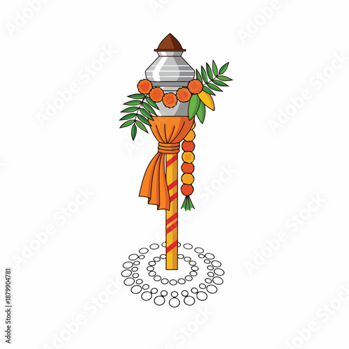 Decorated ceremonial staff with beads and lantern