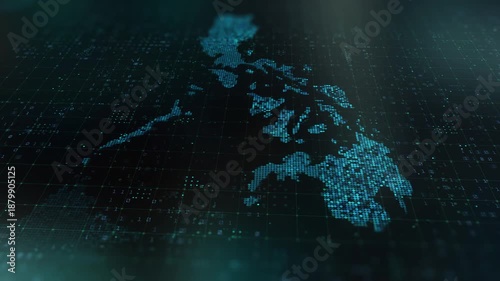 Philippines digital map animation stock footage. Showing innovation in tech, technology AI sector.