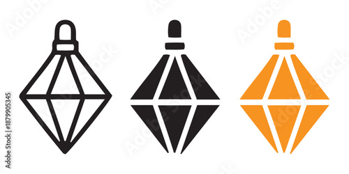 Gemstone Icon Set. Diamond Shape, Geometric Crystal Symbols, Outline and Solid.