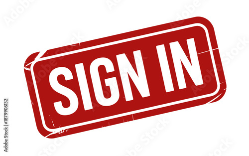 Vintage red signin sign with bold white letters isolated on transparent background