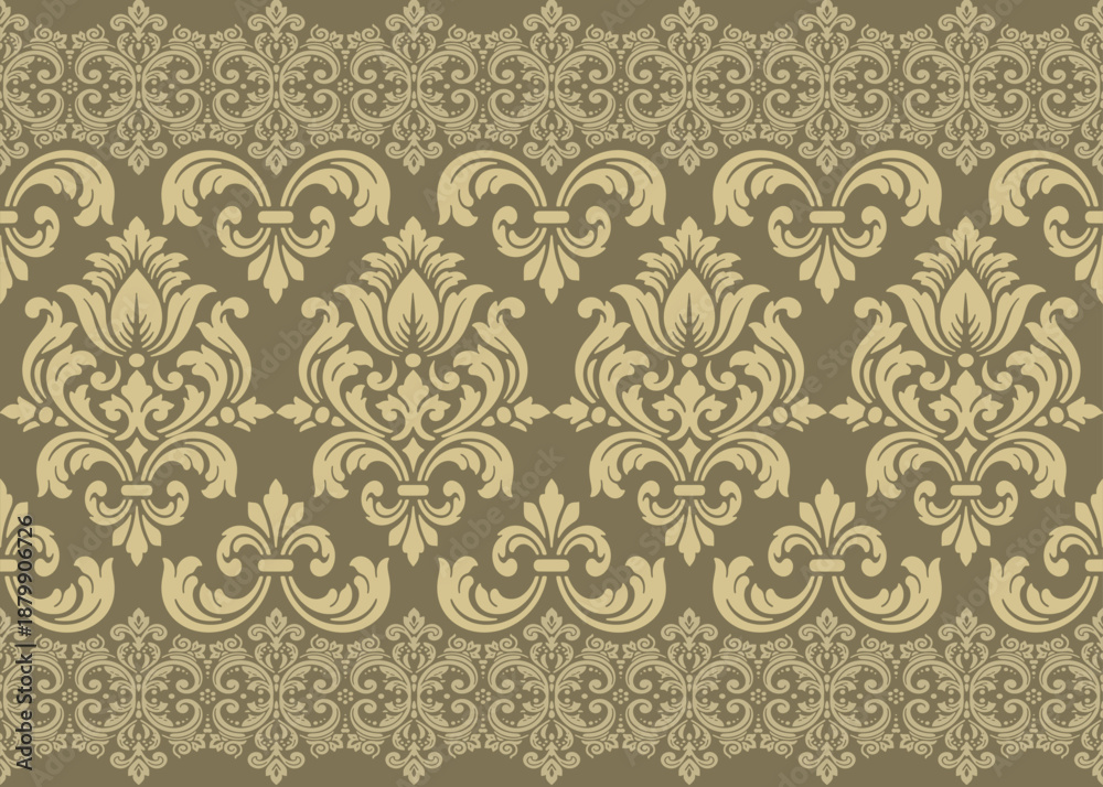 Fototapeta premium damask traditional floral border pattern vector seamless, elegant damask traditional floral border pattern vector for wallpaper, classic damask traditional floral border pattern vector background